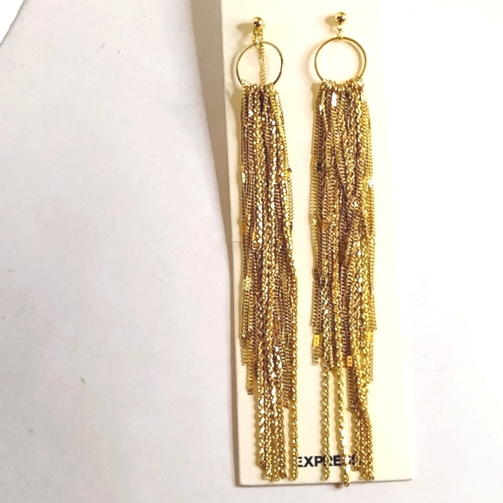 NWT Express Gold Tone Fringe Statement Earrings - Picture 6 of 6